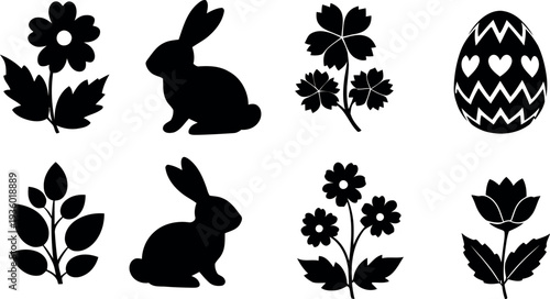 Easter sunday celebration symbols easter bunny eggs and flowers