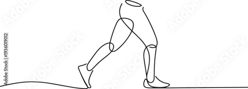 minimalist line drawing of walking legs. continuous line drawing of an active man walking. single line light sport. one line Icon drawing