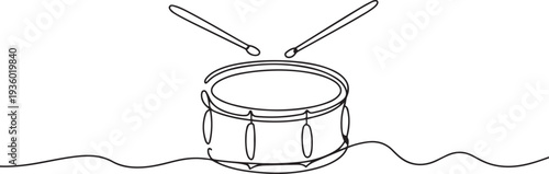 continuous line drawing. drum and sticks. minimalist line music concept. drum musical instrument tool. one line Icon drawing