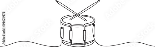 continuous line drawing. drum and sticks. minimalist line music concept. drum musical instrument tool. one line Icon drawing