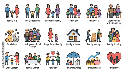 Diverse multi-generational family collage featuring adults, children, and seniors in casual clothing