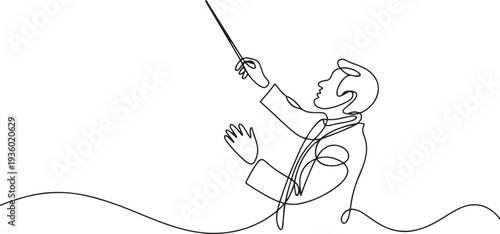 continuous line drawing of orchestra conductor. single line drawing of orchestra leader's hand holding baton. one line Icon drawing