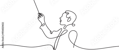 continuous line drawing of orchestra conductor. single line drawing of orchestra leader's hand holding baton. one line Icon drawing
