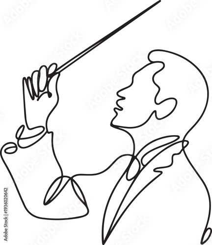 continuous line drawing of orchestra conductor. single line drawing of orchestra leader's hand holding baton. one line Icon drawing