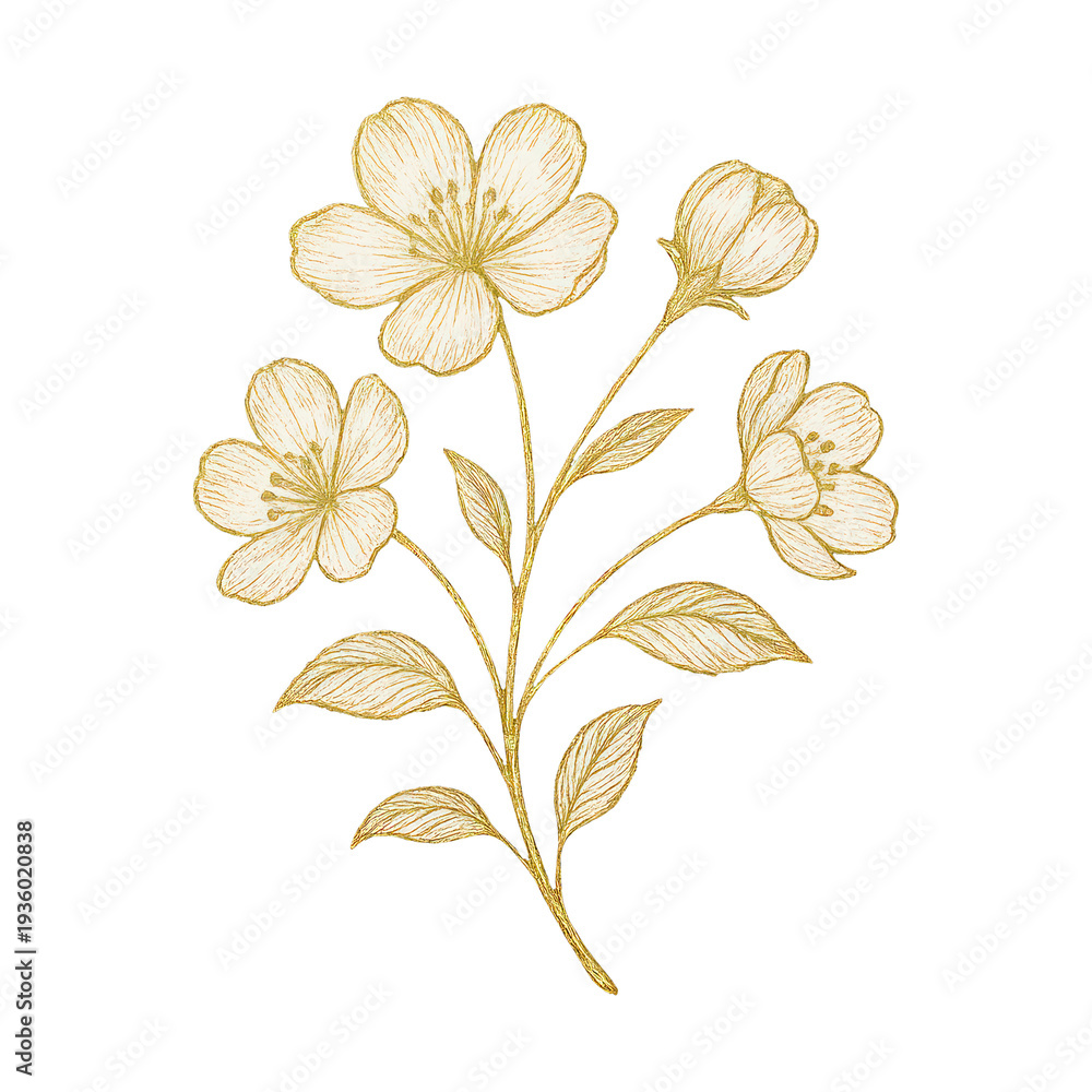 Naklejka premium PNG Elegant gold floral illustration