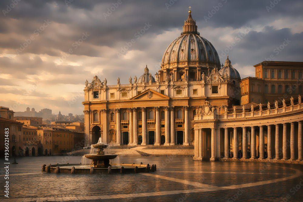 Fototapeta premium Fragment of Basilica of St. Peter in the Vatican and column on Saint Peters square in Vatican