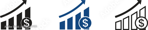 Icon variations of a bar chart with dollar sign symbol