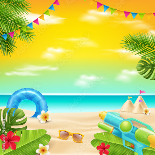 Tropical Beach Background for Songkran Thailand Water Festival Summer Design