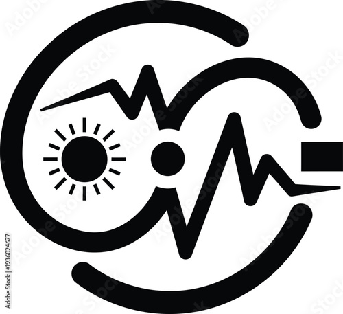 A stylized illustration of a person running towards the sun with a heartbeat line