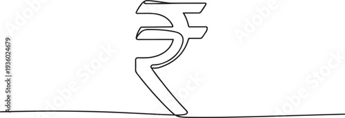 Continuous line drawing of Rupee currency symbol. Line art of Indian rupee currency symbol. one line Icon drawing