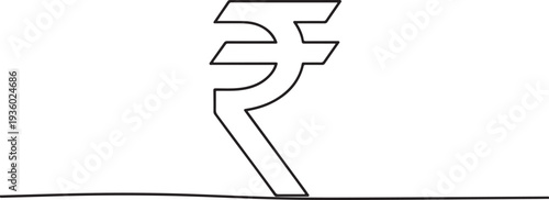 Continuous line drawing of Rupee currency symbol. Line art of Indian rupee currency symbol. one line Icon drawing