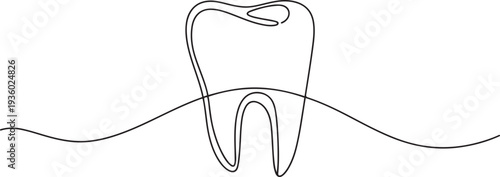 Continuous line drawing of tooth. Single line tooth icon. Vector Illustration. one line Icon drawing