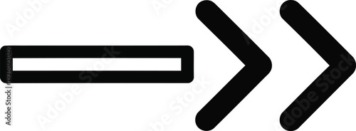 A minimalist arrow icon illustration featuring bold black arrows pointing rightward, accompanied by a rectangular outline, on a clean white background, wqe (419) style