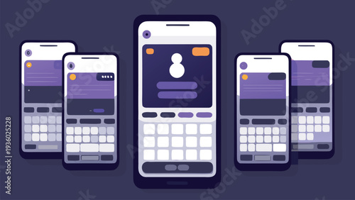 iMessages dual chat interface mockup with bubble conversations keyboard, modern unified messaging layout, messaging experience vector illustration, Mobile Messaging App UI with Smartphone Screens