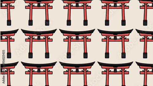 Vibrant Japanese torii gate pattern on beige background for cultural designs