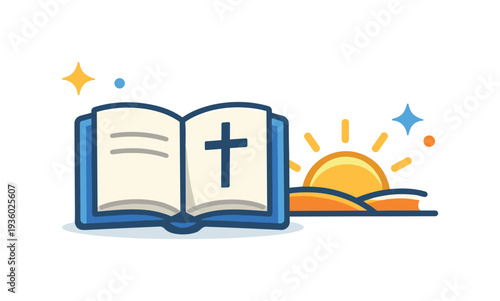 Open Bible with Christian Cross and Sunrise Symbolizing Hope and Faith