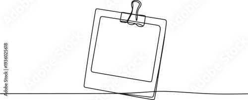 Continuous one line drawing of Photo frame. Single line drawing illustration of Photo frame polaroid. Papper frame with clip concept. one line Icon drawing