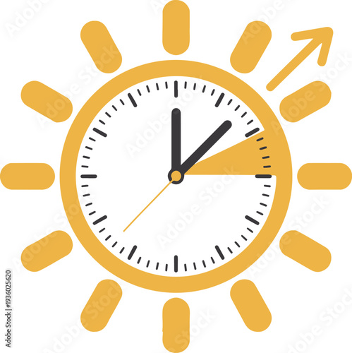 Daylight saving time concept with clock and sun icon .