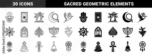 Symmetry and spiritual hybrid symbols featuring hamsa lotus dna ankh and celestial prayer rug designs in line and silhouette styles