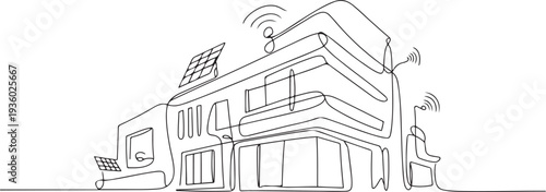 Continuous one line drawing of Building architecture. Single line drawing illustration of Smart building architecture. Real estate concept. one line Icon drawing