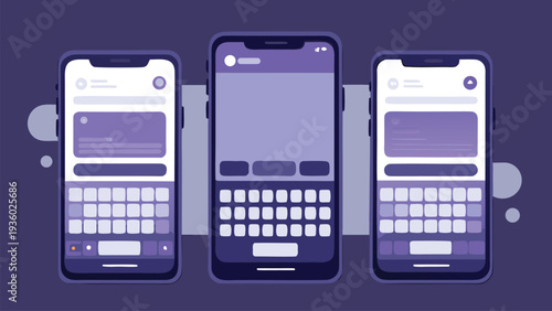 iMessages dual chat interface mockup with bubble conversations keyboard, modern unified messaging layout, messaging experience vector illustration, Mobile Messaging App UI with Smartphone Screens
