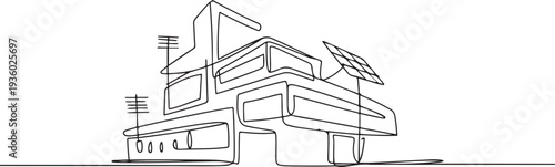 Continuous one line drawing of Building architecture. Single line drawing illustration of Smart building architecture. Real estate concept. one line Icon drawing