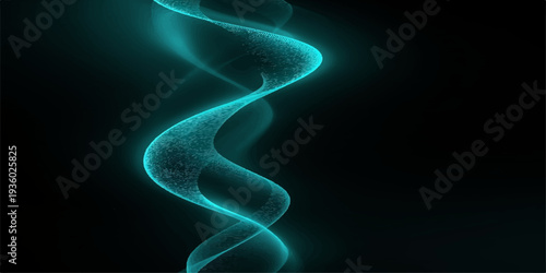 A seamless blue smoke pattern flows with glowing fractal energy and light, creating a curved motion wave of plasma and electricity across an abstract black background design