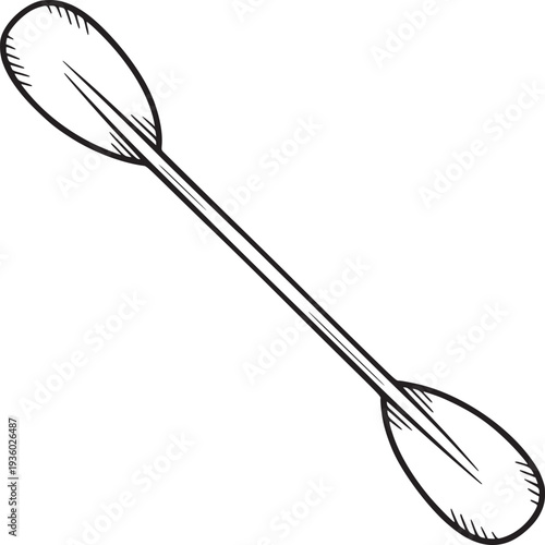 Illustration of a kayak paddle with a long shaft and two oval shaped blades on a white background
