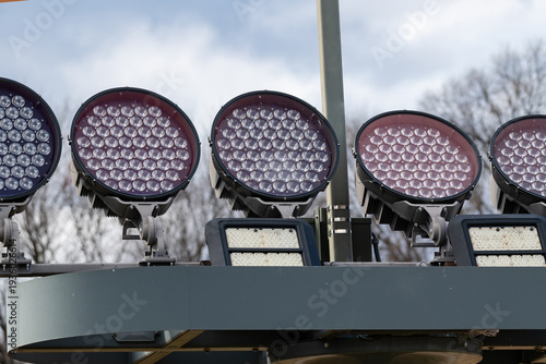 High intensity sports field lighting system with multiple LED panels