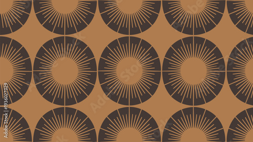 Modern geometric pattern with sunburst design in brown tones