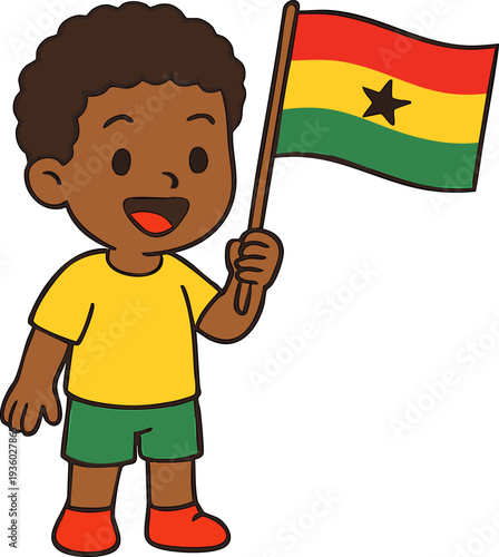 Little boy holding Ghanaian flag