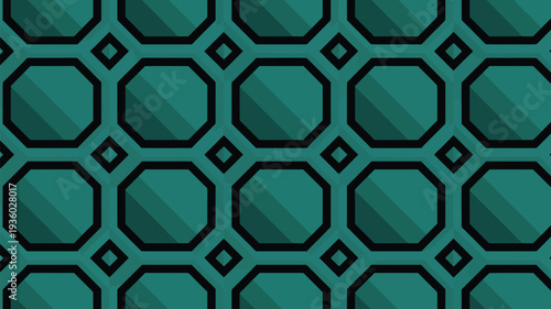 Modern teal geometric pattern with octagons and black outlines