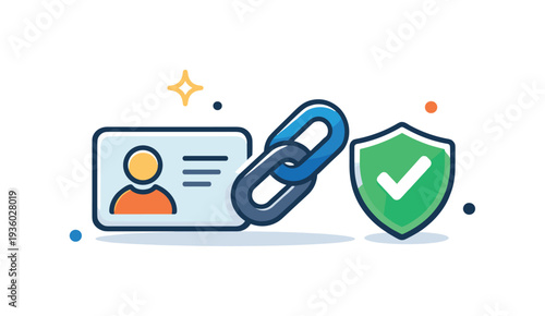 Secure identity verification and link protection with shield and chain icons