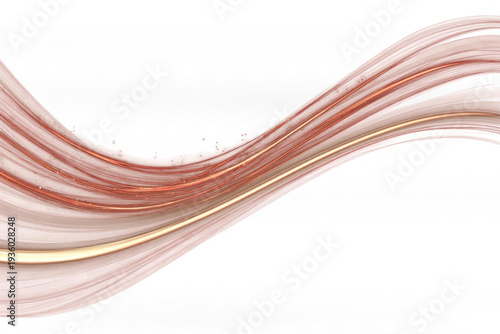 Abstract flowing orange light trails with glowing particles on transparent background art