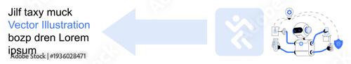 Technology, safety, security, artificial intelligence, automation, and innovation. A robot with a shield protection and AI. Technology and safety concept