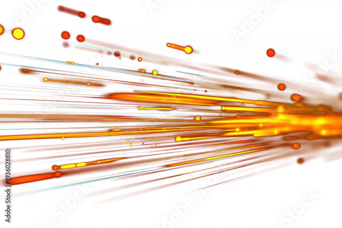 Explosion of red glowing light with speed effect and sparks on transparent background