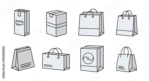 Collection of various shopping bags and packaging designs.