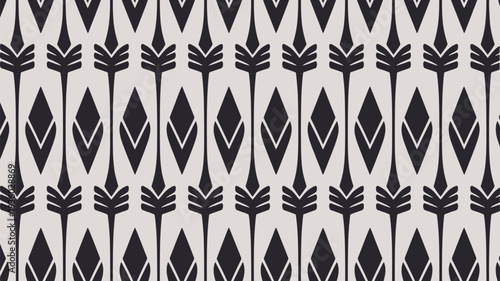 Elegant black and white geometric pattern with abstract floral designs
