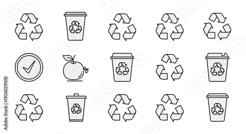 Recycling symbols and icons for eco-friendly practices.