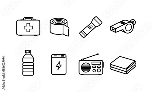 Emergency preparedness kit essentials: first aid, water, light, and communication tools