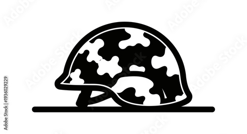 Military Helmet with Camouflage Pattern on Isolated White Background