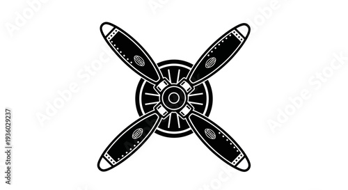 Vintage Airplane Propeller Detailed Top View on Isolated White Background