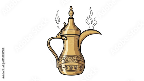 Artisan Action, Traditional Coffee Pot, Kitchen, Illustration, Warm Ambience, Side View, Cultural Heritage