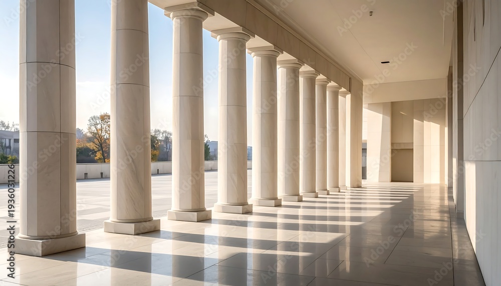 Fototapeta premium Architectural Elegance - A Row of Classical Columns in Sunlight.