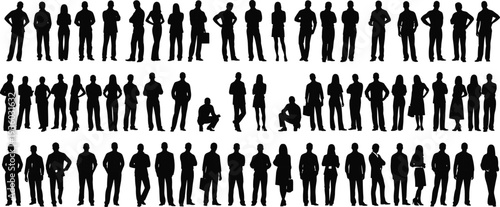 Human silhouettes collection, diverse people poses, casual and professional stances, body language vector art, standing figures design, posture illustration, lifestyle concept