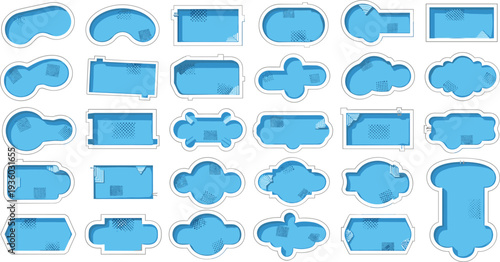 Swimming pool top view collection flat vector icon set with different pool shapes for resort hotel backyard design