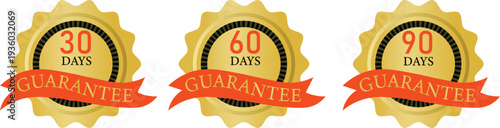 Gold money back guarantee labels  30 60 90 days warranty badges vector illustration

