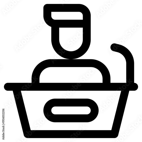 A clean and modern outline icon representing a speaker giving a presentation or addressing an audience.