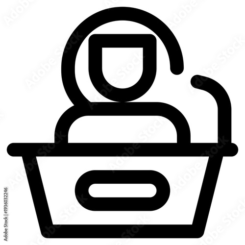 Iconic representation of a speaker at a podium with a microphone, symbolizing public address, lecture, or conference