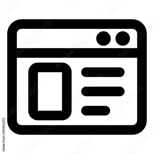 Minimalist vector icon depicting a web browser window with content blocks for modern digital design.